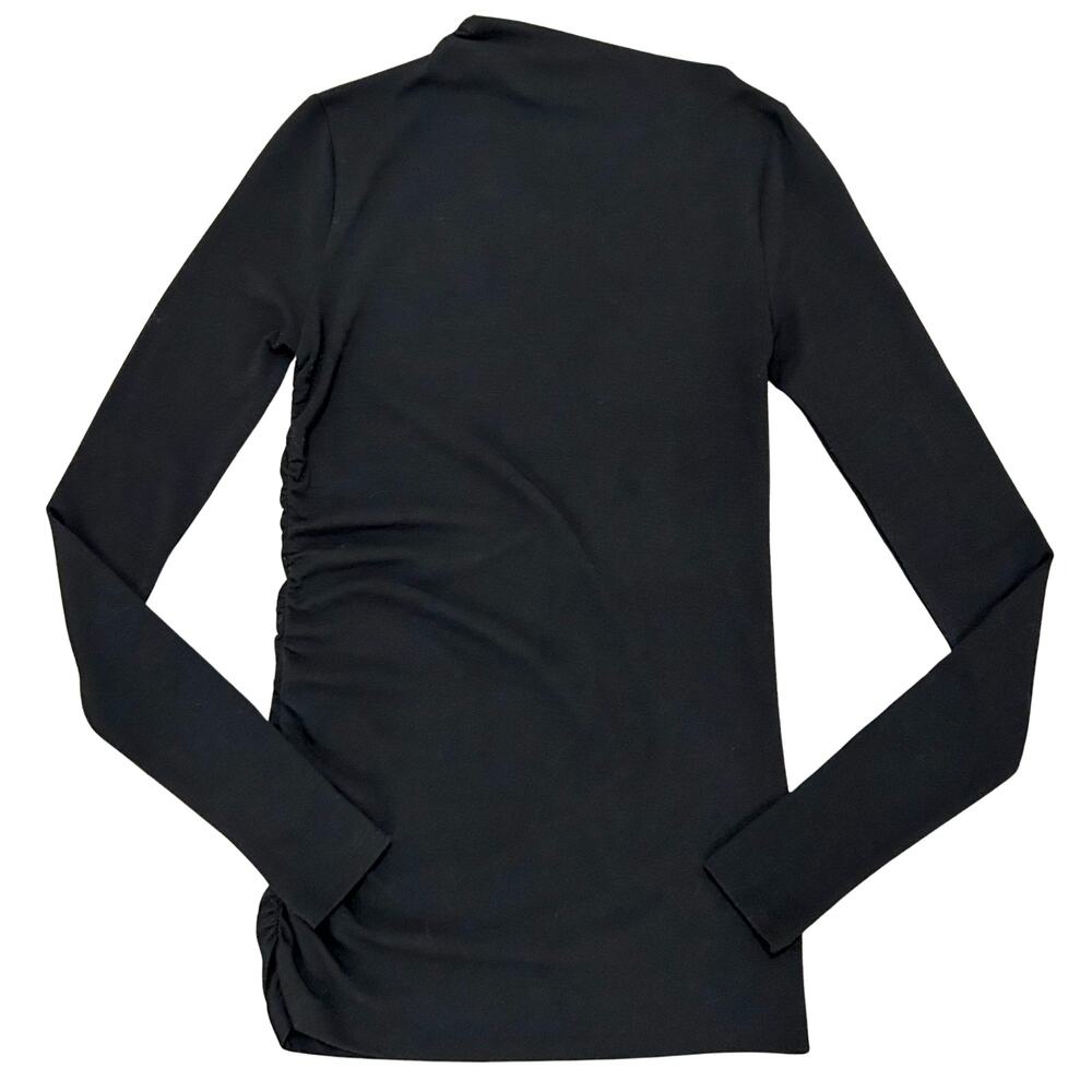 Modern Citizen Vittoria Asymmetric Neck Ruched Semi-Sheer Long Sleeve Tee Black - Picture 10 of 15